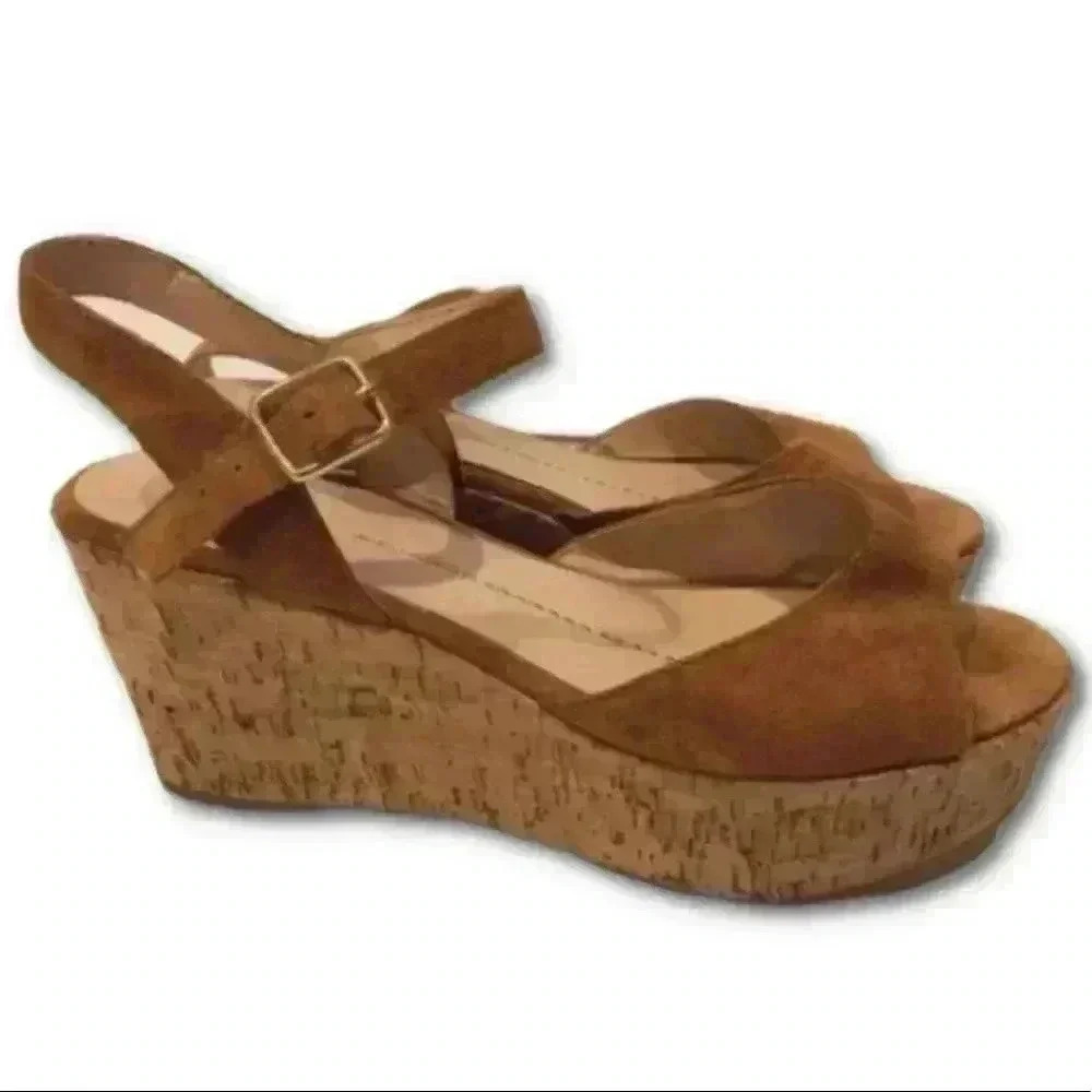 Dv dolce vita flatforms size 9.5 brown suede cork wedge retro festival platforms